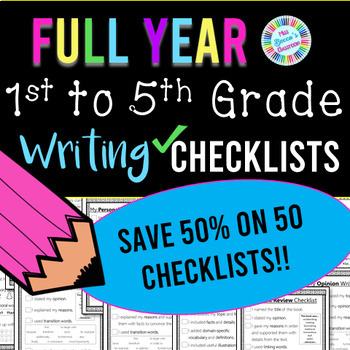 Preview of 1st-5th Grade Writing Checklists FULL YEAR MEGA BUNDLE! - PDF or digital