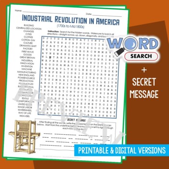 Preview of 1st American Industrial Revolution Word Search Puzzle Activity Vocabulary Sheet