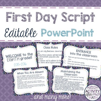 Preview of First Day Script Editable PowerPoint Introduce Classroom Rules