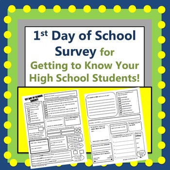 Preview of 1st Day of School Survey for High Schoolers