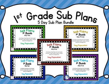 Preview of 1st (First) Grade Sub Plans Days 1-5 Bundle
