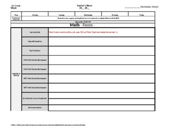 Preview of Grade 1 Weekly Lesson Plan Template w Florida + BEST Standards Drop Down Lists