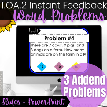 Preview of 1st and 2nd Grade 3-Digit Word Problem Digital Activity | 1.OA.2