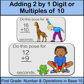 Preview of 1st Grade: Adding 2 by 1 Digit or Multiple of 10? Math Center (Animal Pose)
