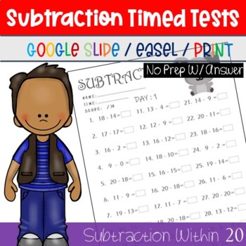 Preview of 1st Grade Addition Timed Tests - Subtraction to 20 - Daily Math Fact Fluency