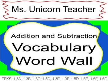Preview of 1st Grade Addition and Subtraction Vocabulary Pack
