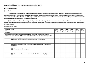 Preview of 1st Grade Arts Theater Checklist