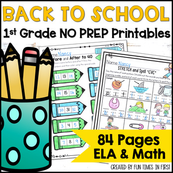 Preview of 1st Grade August & September NO PREP Printables - ELA & Math Worksheets