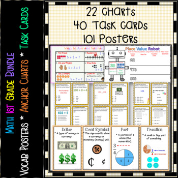 Preview of 1st Grade BUNDLE All Math Units | Virtual | Vocab | Anchor Charts | TaskCards!