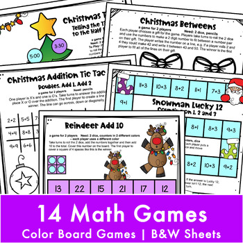 1st Grade BUNDLE: Fun Christmas Math Activities with Games and Worksheets