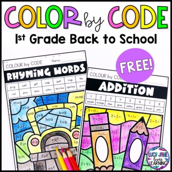 Preview of 1st Grade Back to School Activity |  Color By Number | Color by Code FREE