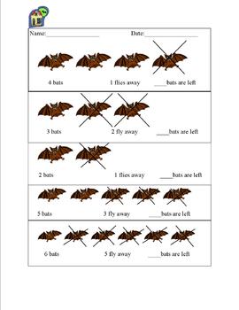 Preview of 1st Grade Bats Subtraction Worksheet