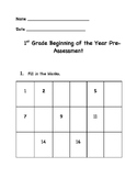 1st Grade Beginning of the Year Math Pre- Assessment Pre- Test