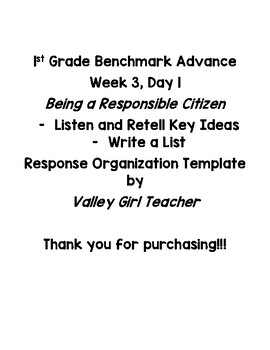 Preview of 1st Gr Benchmark Advance U1 Week 2 Day 1-Being a Responsible Citizen-Key Ideas