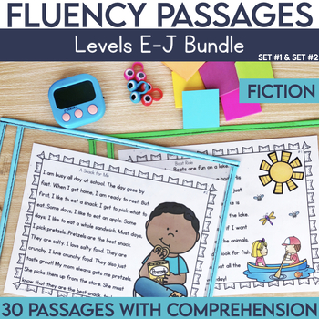 Preview of 1st Grade Bundle Reading Fluency Passages Comprehension Timed Practice Level E-J