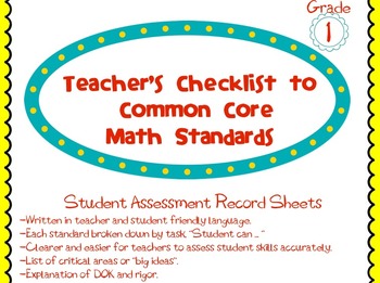 Preview of 1st Grade Common Core Math Standards Guide and Assessment Checklist