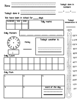 1st Grade Calendar Math Student Recording Sheet 1 By Christina Garcia