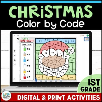 Preview of 1st Grade Christmas Color by Number Digital Seesaw and Print Activities