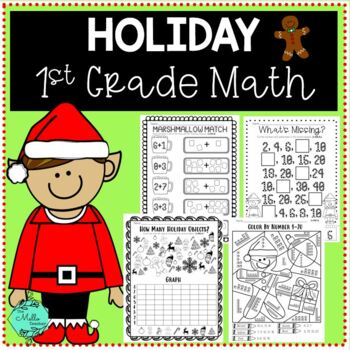 Preview of 1st Grade Christmas Holiday NO PREP Math Worksheets