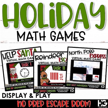 Preview of 1st Grade Christmas Math Escape Room BUNDLE: NO PREP Display and PLAY