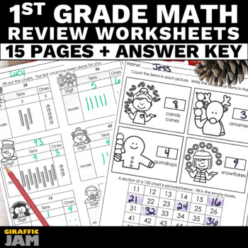 Preview of 1st Grade Christmas Math Review Packet of Christmas Activities for Math Review