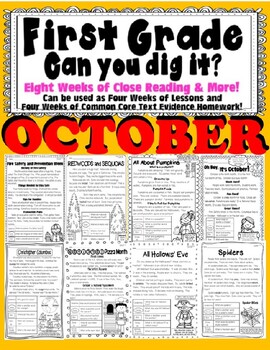 Preview of 1st Grade Close Reading October Themes Informational Text 100% CC Aligned
