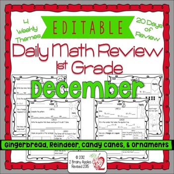 Preview of Math Morning Work 1st Grade December Editable, Spiral Review, Distance Learning