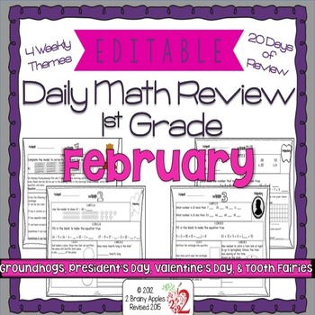 Preview of Math Morning Work 1st Grade February Editable, Spiral Review, Distance Learning