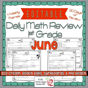 Preview of Math Morning Work 1st Grade June Editable, Spiral Review, Distance Learning