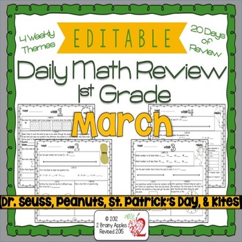 Preview of Math Morning Work 1st Grade March Editable, Spiral Review, Distance Learning