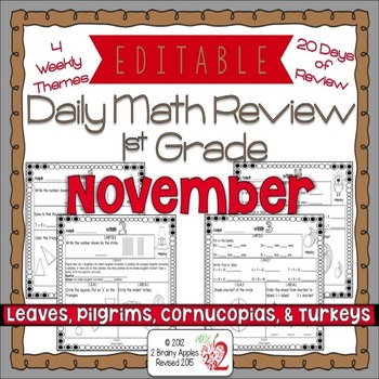 Preview of Math Morning Work 1st Grade November Editable, Spiral Review, Distance Learning