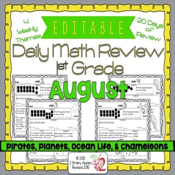 Preview of Math Morning Work 1st Grade August Editable, Spiral Review, Distance Learning