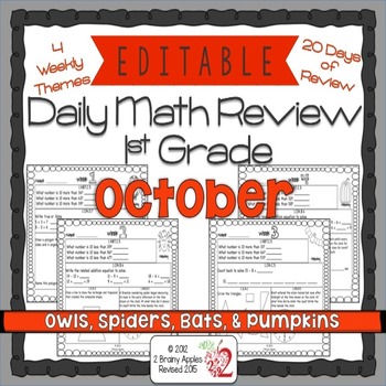 Preview of Math Morning Work 1st Grade October Editable, Spiral Review, Distance Learning