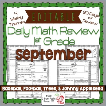 Preview of Math Morning Work 1st Grade September Editable, Spiral Review, Distance Learning