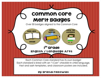 Preview of 1st Grade Common Core ELA Badges, with "I Can" Checklists
