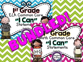 Preview of 1st Grade Common Core ELA & Math "I Can" Statements (Chevron)