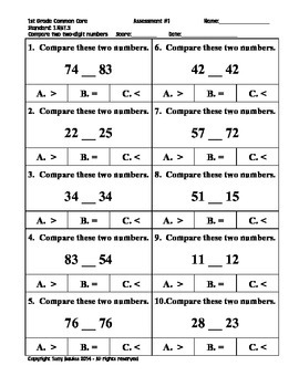 1st grade common core math 1 nbt3 compare two two digit