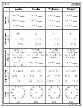 Common Core Weekly Math Homework Sample 1st Grade by Teacher's Cabinet