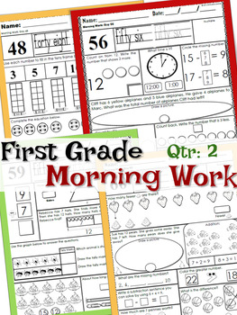 Preview of First Grade Morning Work | Math Spiral Review | Qtr: 2