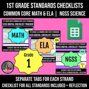 Preview of 1st Grade Common Core Standards Checklists for Math ELA NGSS Science BUNDLE
