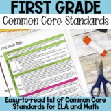 1st Grade Common Core - Standards List - ELA & Math