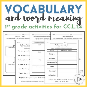 1st grade common core vocabulary activities context clues prefixes