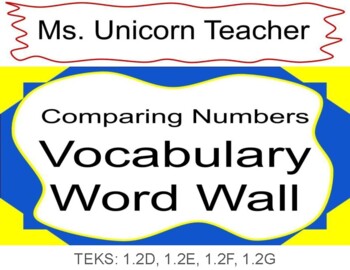 Preview of 1st Grade Comparing Numbers Vocabulary Pack
