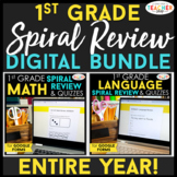 1st Grade DIGITAL Spiral Review & Quiz BUNDLE | Math & Lan