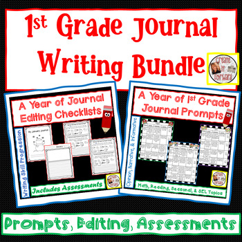 Preview of 1st Grade Daily Journal Writing Prompts, Editing, & Assessment Bundle