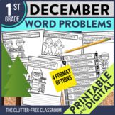 1st Grade December Word Problems printable and digital mat