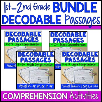 Preview of 1st 2nd Grade Decodable Passages Readers BUNDLE With Color Code Comprehension !