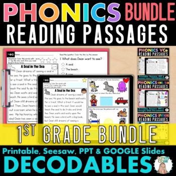 Preview of 1st Grade Decodable Reader Passages Science of Reading Phonics Centers Review