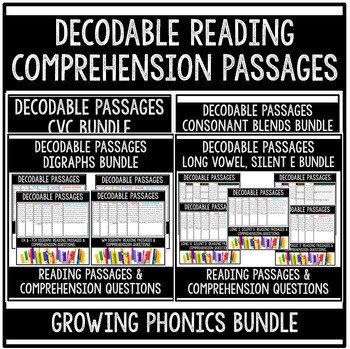 Preview of 1st Grade Decodable Reading Comprehension Passages | GROWING PHONICS BUNDLE