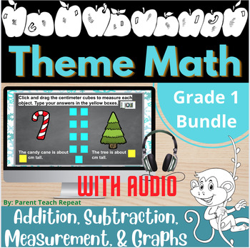 Preview of 1st Grade Digital Math Activities BUNDLE Addition Subtraction Measuring Graphing